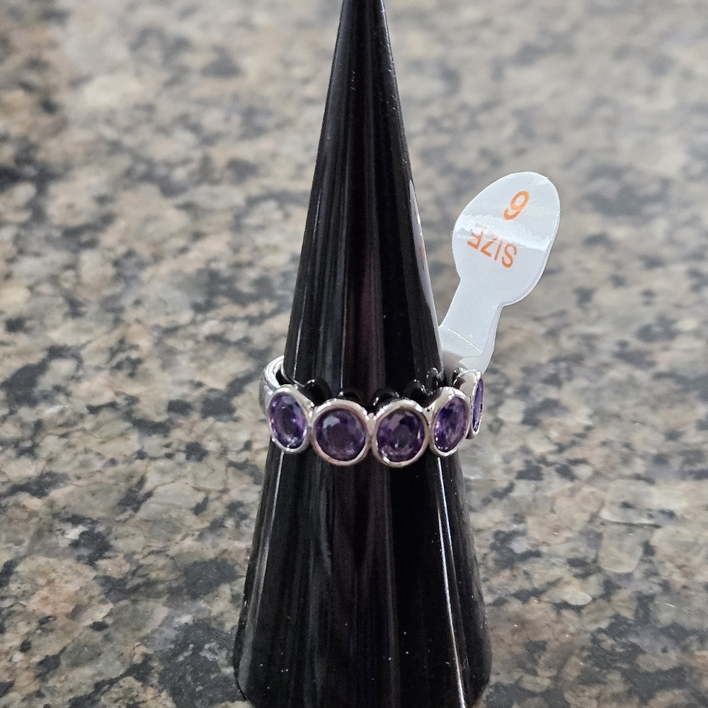 Bomb Party RG75025 "A Line That Waits" Dark Purple Topaz CZ Sz 6